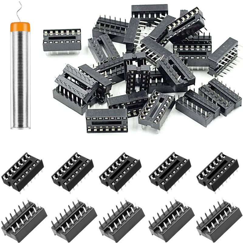 DKARDU 50pcs 14-Pin DIP IC Socket, Black, Easy to Install with Tin Wire Pen for Electronics Experiment DIY - Image 1